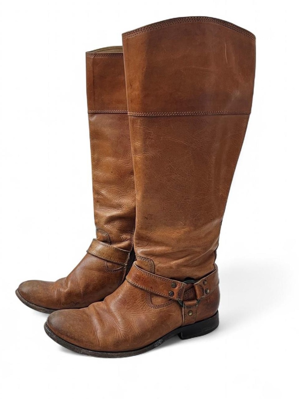 Frye Melissa brown tall leather harness riding extended calf boots size 7.5